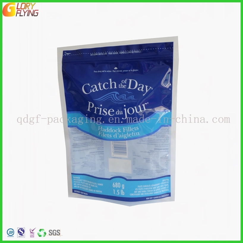 Plastic Food Packaging Bags with Gold Printing Vacuum Bag with Zipper for Meat Packaging