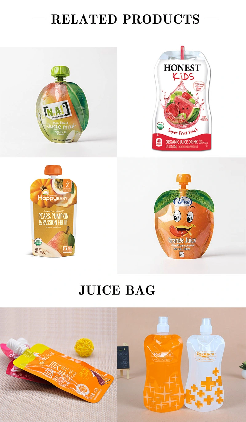 Customized Reusable Juice Drink Food Packaging Bag/ Liquid Stand up Spout Pouch with Top Spout