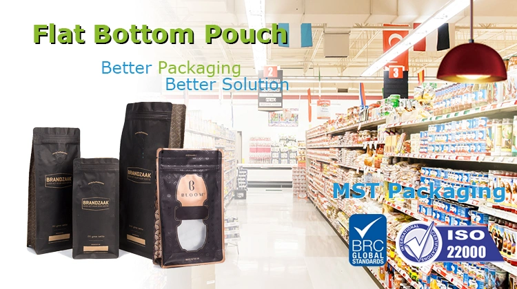 Flat Bottom Bag Box Block Bottom Coffee Bag with Degassing Valve