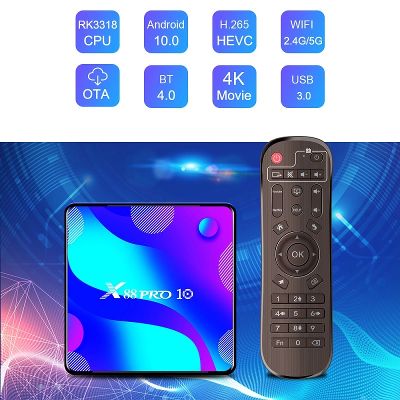 Newest X88 PRO 10 Android 10.0 TV Box Dual WiFi Rk3318 4K Set Top Box