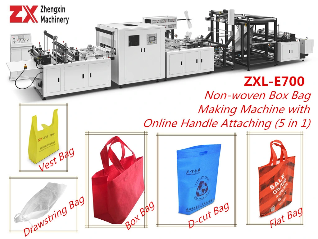 Efficient Nonwoven Reusable Bag Cubic Bag Box Bag Making Machine with Online Handle Attaching