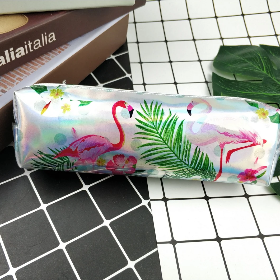 Flamingos Pencil Bags Holographic Laser Pen Bag Student PU Waterproof Pen Box School Supply Stationery