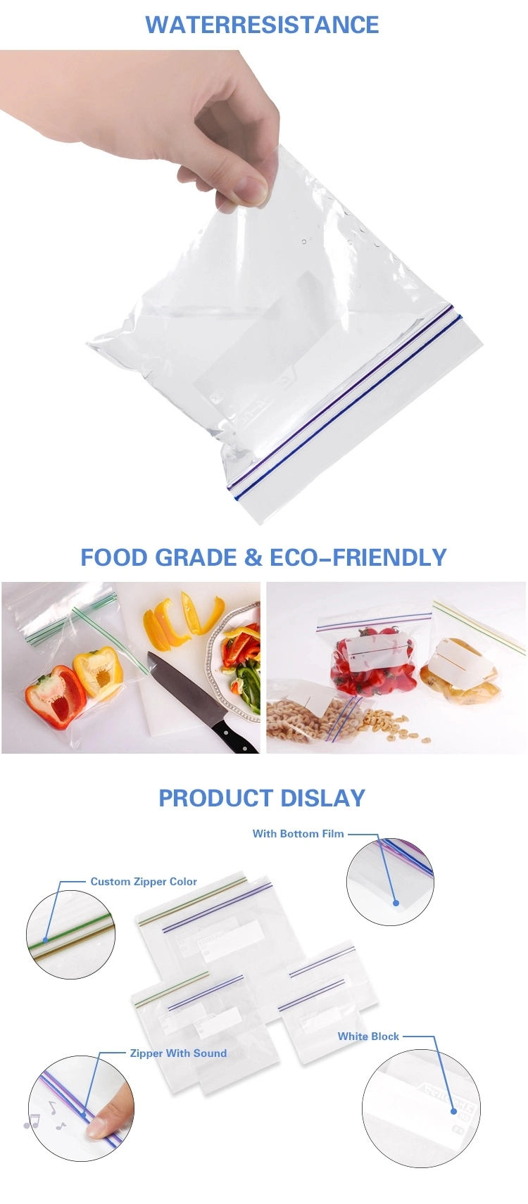 LDPE Material, Travle Box Packaging, Different Size Zipper Bag