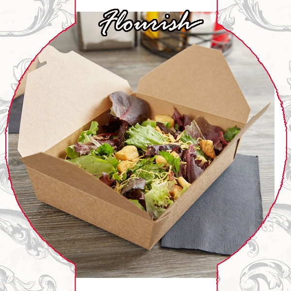 Natural Brown Color Food Grade Kraft Paper Foldable Packaging Box Fast Food Salad Packing Box