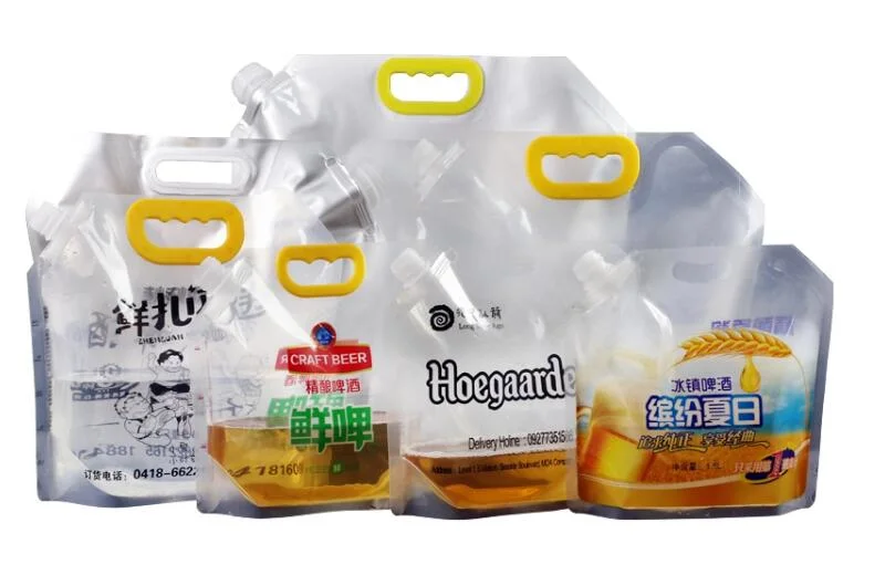 Custom Printed Transparent Spout Pouch Packaging Bag Peer Bag Liquid Packing Pouch with Handle Doy Pack