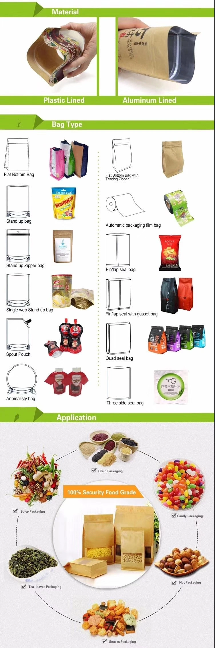 Stand up Kraft Paper Food Packaging Bag/ Box-Bag with Ziplock