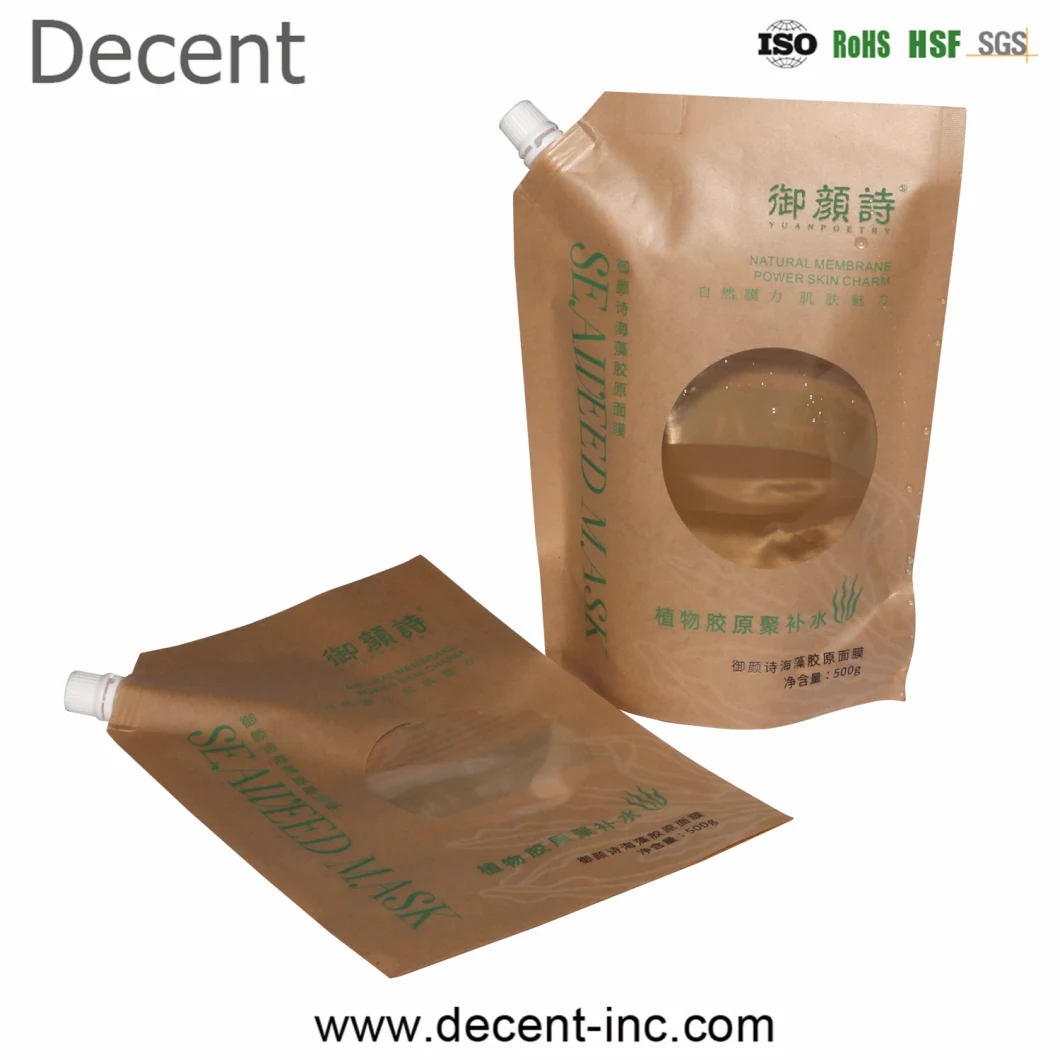 Decent Recycle Brown Kraft Paper Food Grade Doypack Spout Pouch Juice Packaging Spout Bag