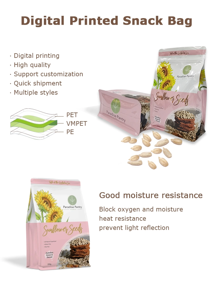 Custom Made Plastic Bag Box Bottom Food Packaging for Sunflower Seed Nuts Snack