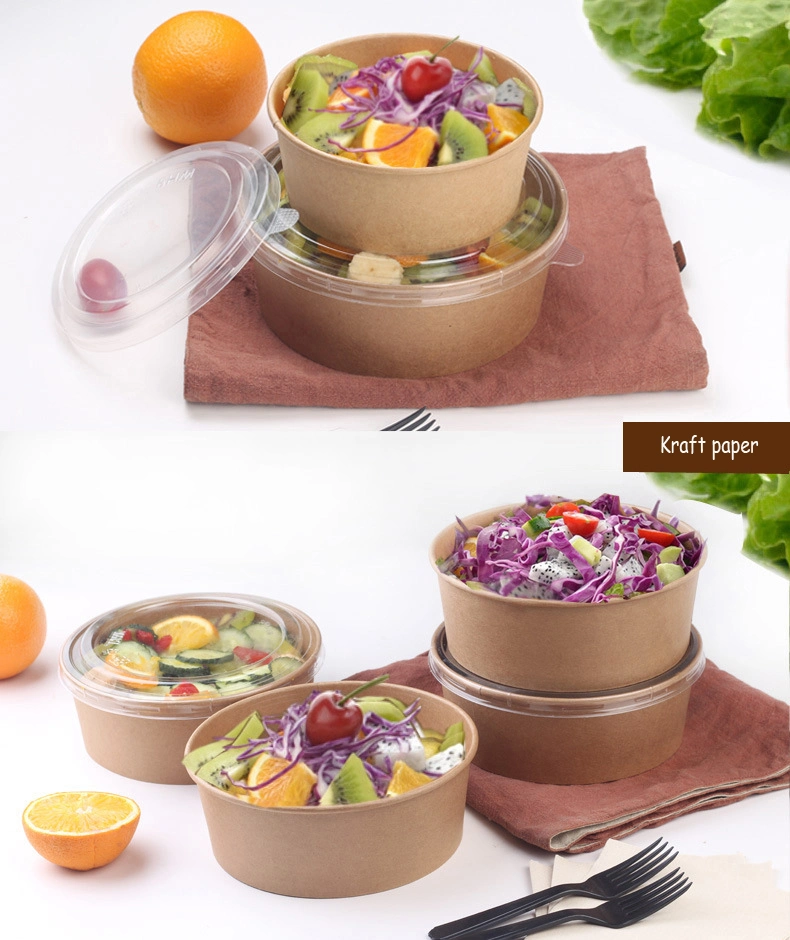 Salad Bowl Packing Box Kraft Paper Box Food Grade Takeout Food Breakfast Bowl Take-Away Tray