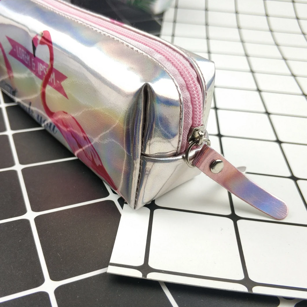 Flamingos Pencil Bags Holographic Laser Pen Bag Student PU Waterproof Pen Box School Supply Stationery