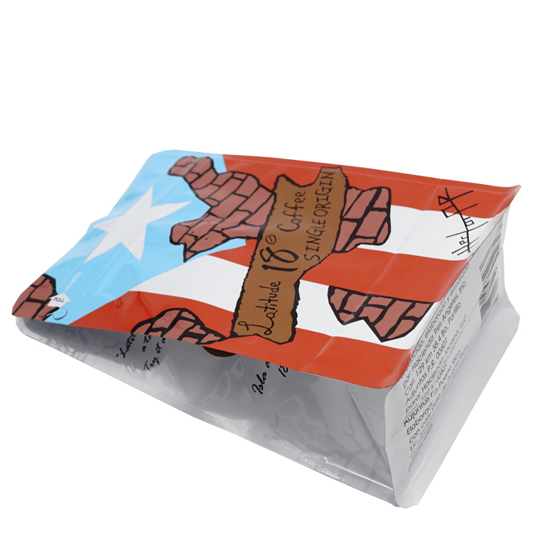 China High Quality Flat Bottom Bag Box Pouch for Coffee Eight Side Sealed Bag Zip Lock Packaging Bag