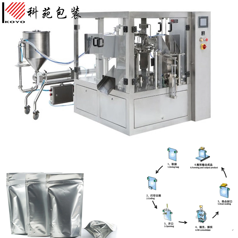 Automatic Servo/Piston Filling Pump+Rotary Bag Feeding Packing Machine for Spout /Spout Bag, Spout Bag Machine, Bag with Spout for Liquid Soap/Detergent