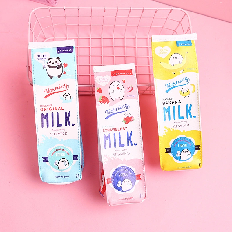 Cartoon Milk Box Pen Bag Cute Korean Creative Large Capacity Pupil Stationery Box Female Contracted Pen Box