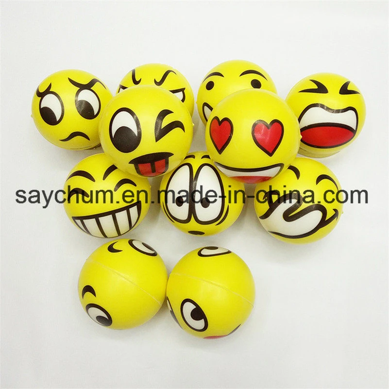 6.3cm Emoji Smiley PU Stress Ball Ball Novelty Squeeze Ball Hand Stress Ball Wrist Exercise Squeeze Toys Stress Ball