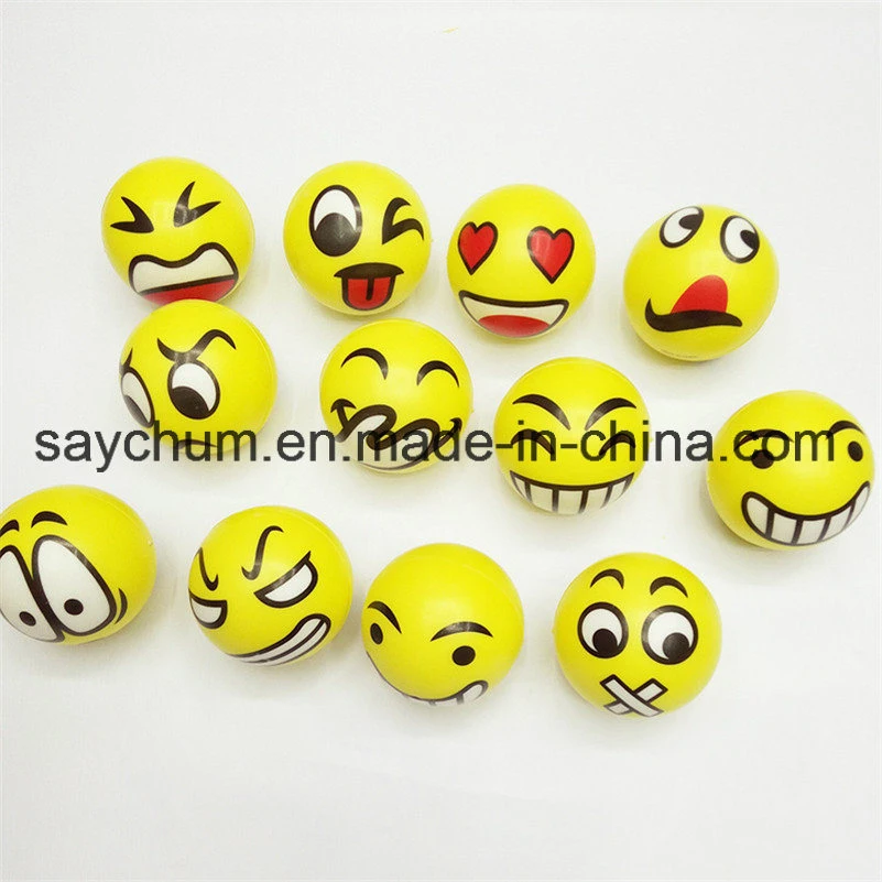 6.3cm Emoji Smiley PU Stress Ball Ball Novelty Squeeze Ball Hand Stress Ball Wrist Exercise Squeeze Toys Stress Ball