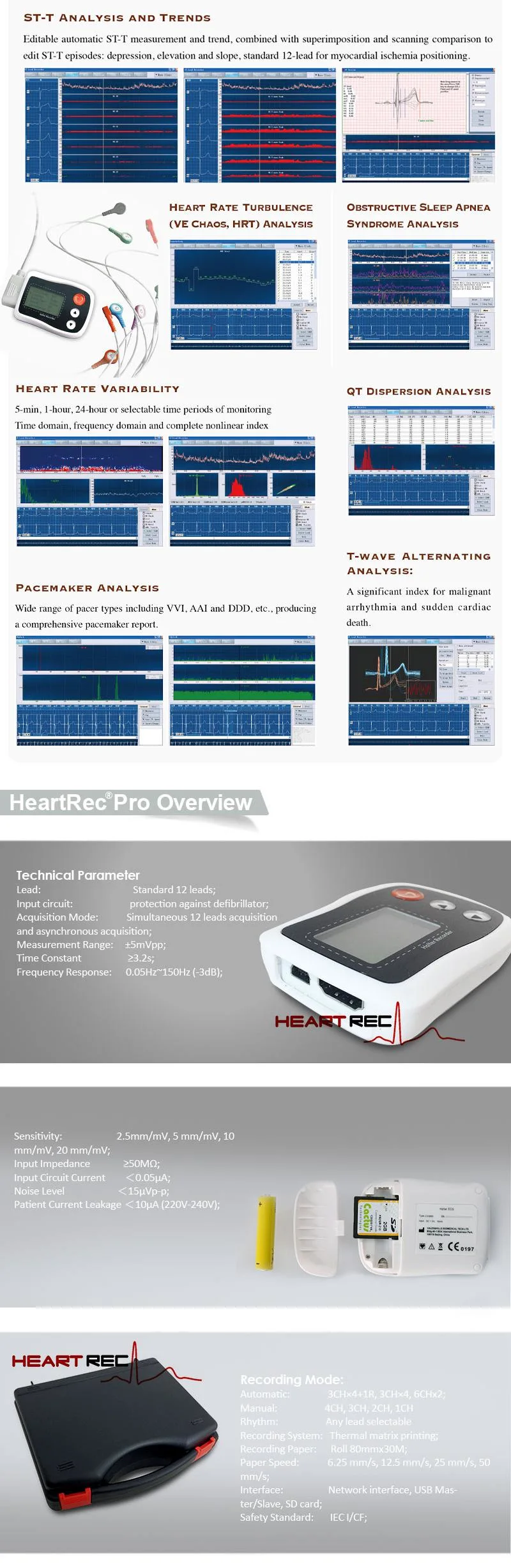 CE Approved LCD ECG 48h Analysis Monitoring System Holter ECG