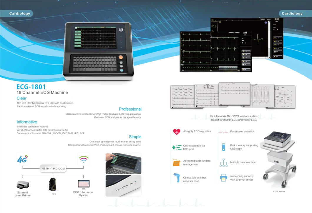 18 Channel Portable Digital Hospital ECG EKG Monitor Machine ECG EKG Electrocardiograph Machine