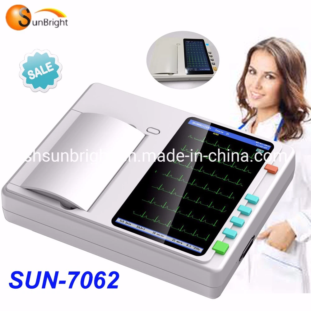 Sunbright Hot Selling Portable 12 Lead ECG 6 Channel Sun-7062 with Touch Screen EKG ECG