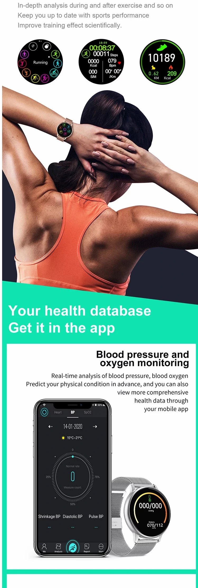 Heart Rate ECG Smartwatch Women Blood Pressure Monitor No1 Smart Watch with Multi Language