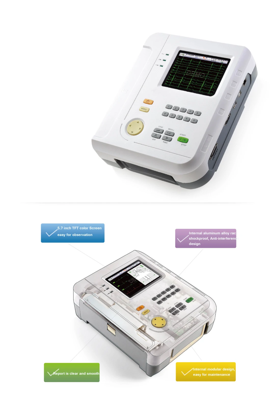 Portable Digital Touch Screen 12 Channel 12 Lead EKG ECG Electrocardiogram Machine ECG-1200b