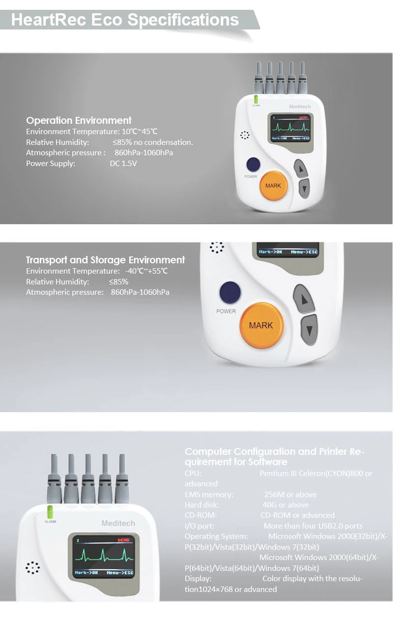 Meditech Portable ECG 12 Lead Holter Heartrec Eco+Software