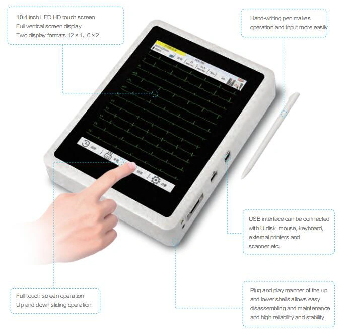 Support Wire/Wireless Networking, Support Built-in WiFi Handheld 12-Lead ECG Machine 12-Channel Electrocardiogram Machine FM-12h