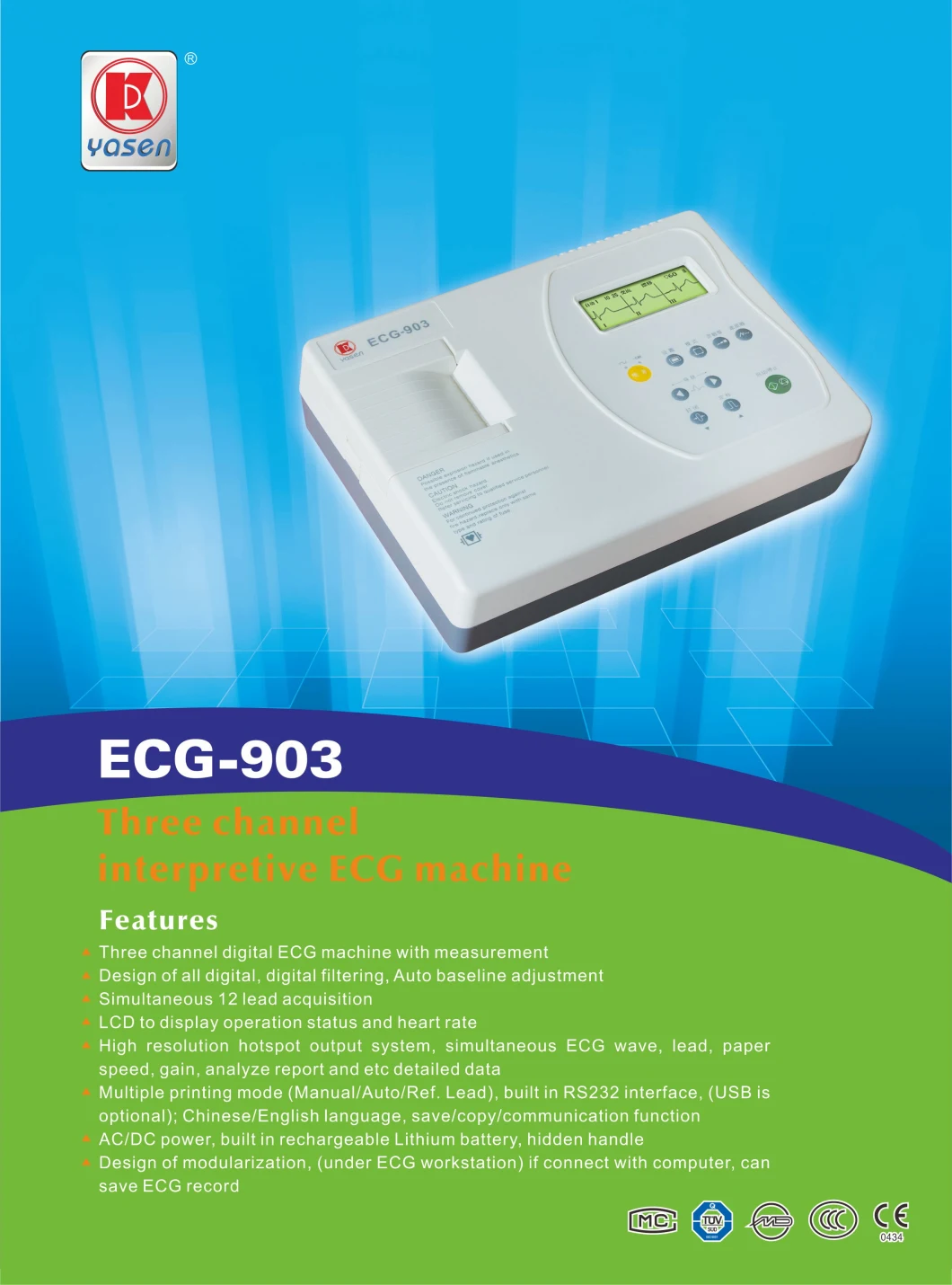 3 Channel ECG Machine with Interpretation ECG-903 Yasen