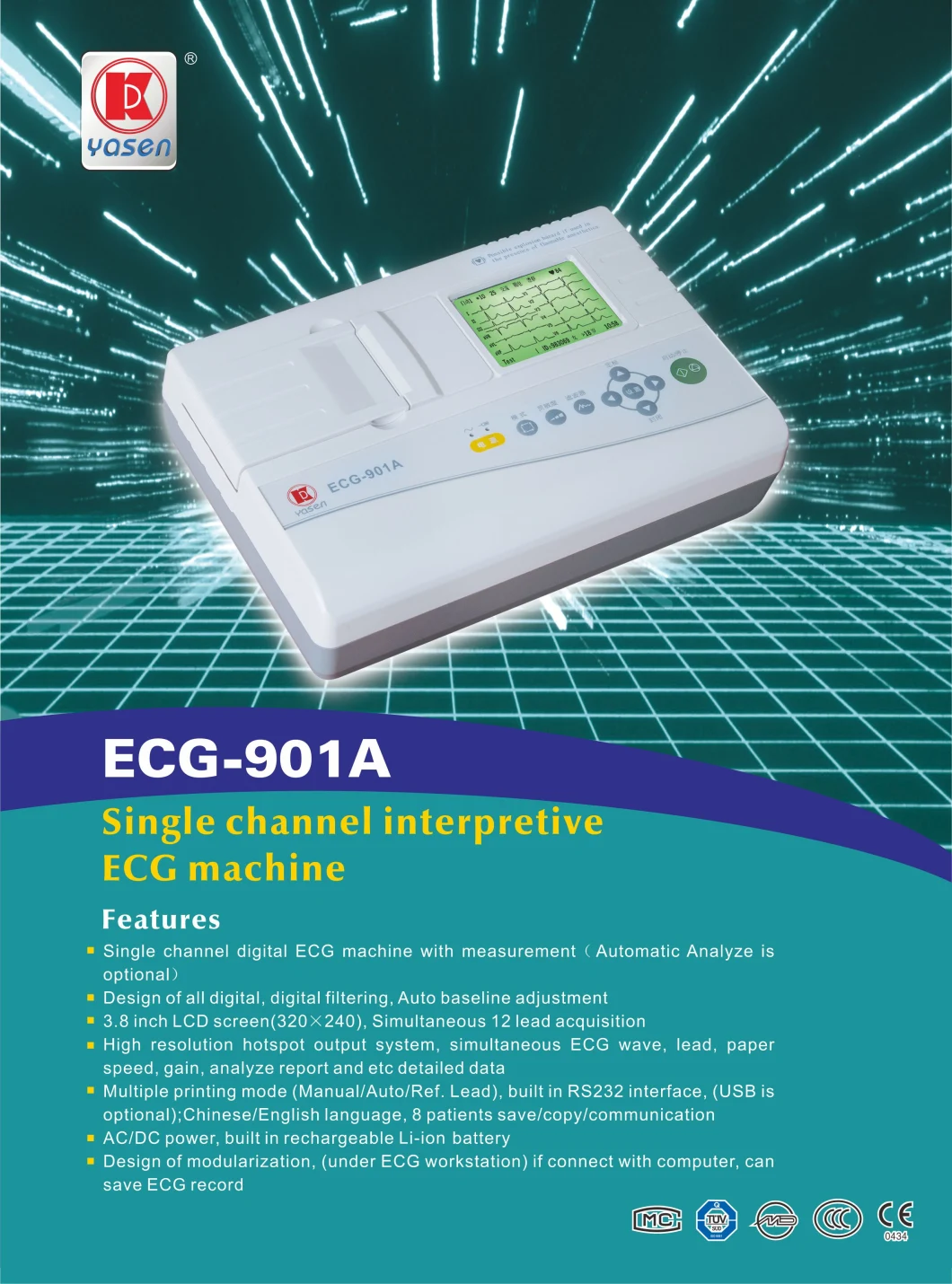 Single Channel Digital ECG Machine ECG-901A ECG Machine