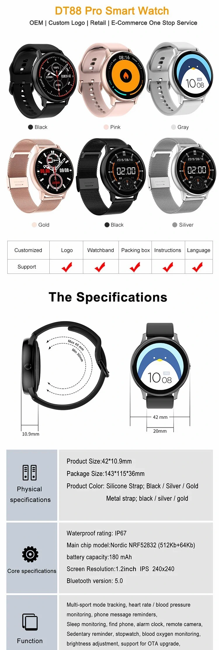 Luxury Wristwatch Full Touch Screen Smart Watch ECG Monitoring Sports Bracelet