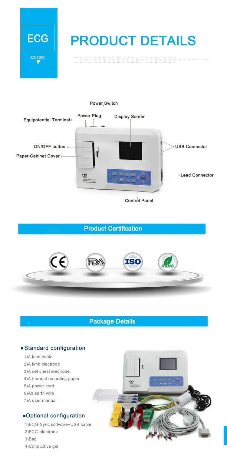 Contec ECG300g 3 Channels Portable Digital Hospital ECG EKG Monitor Machine