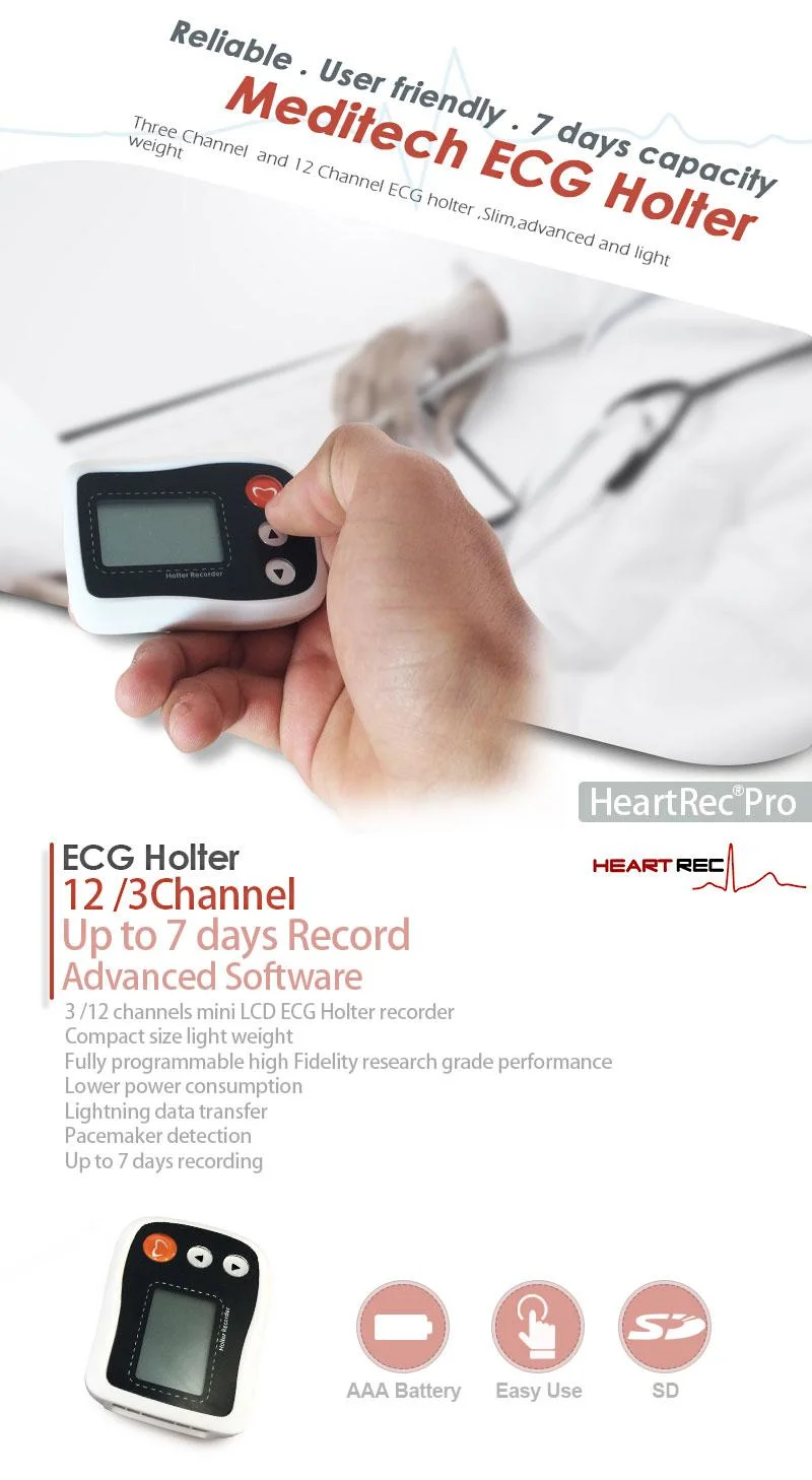 CE Approved LCD ECG 48h Analysis Monitoring System Holter ECG