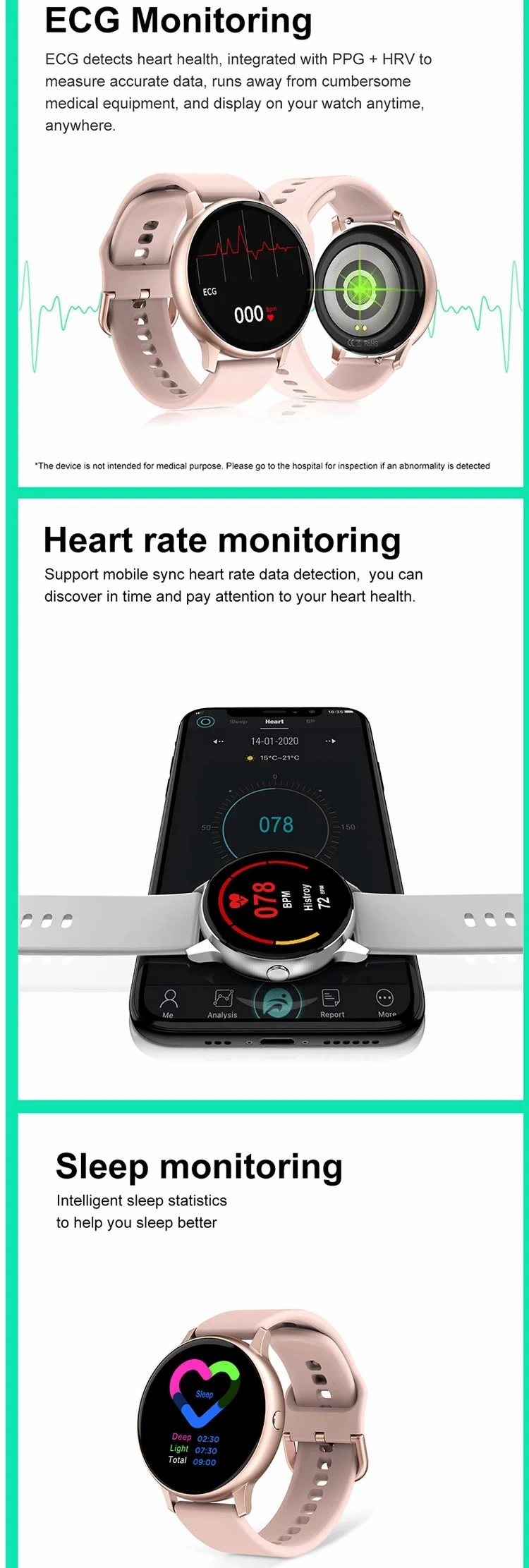 Chip Smart Bracelet ECG Blood Oxygen Monitoring Health Women Ultra Thin Smartwatch