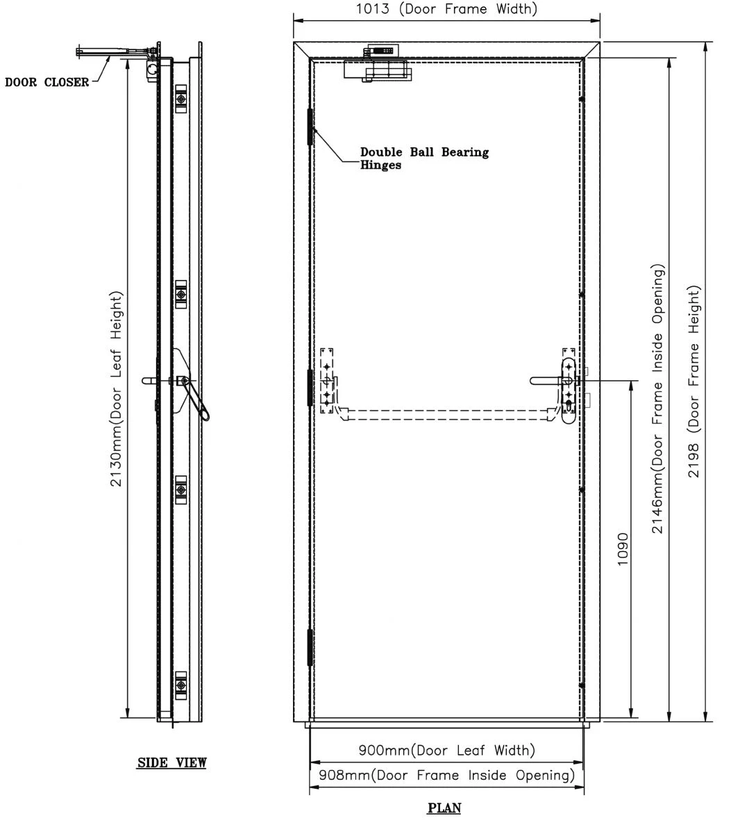 Steel Fireproof Door with Two Window Exit Emergency Door Manufacturer