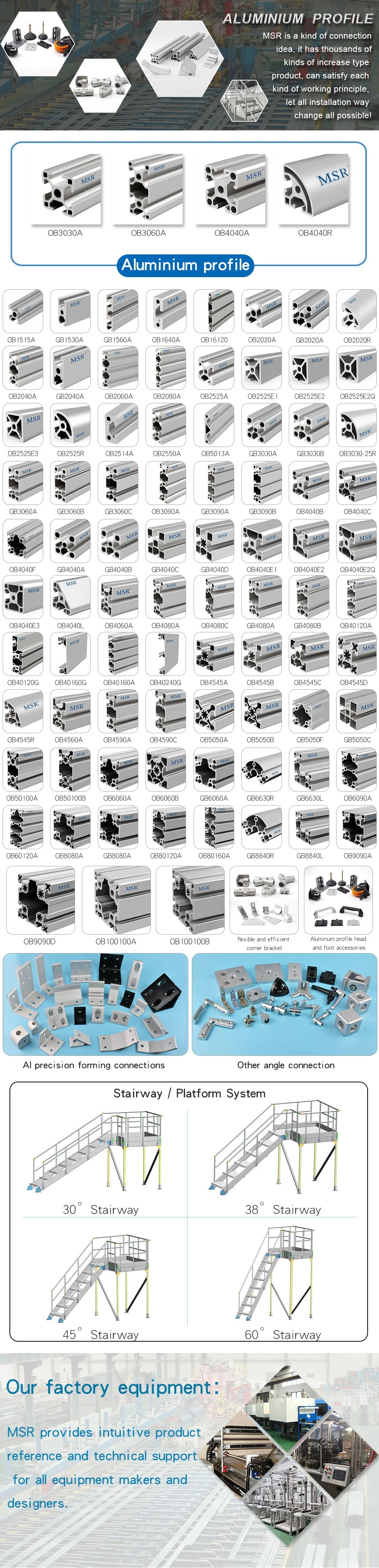 Msr Good Quality 30 Series T-Type Material T-Slotted Aluminum Profile Hinge Profile with Auxiliary Materials 6060-T5