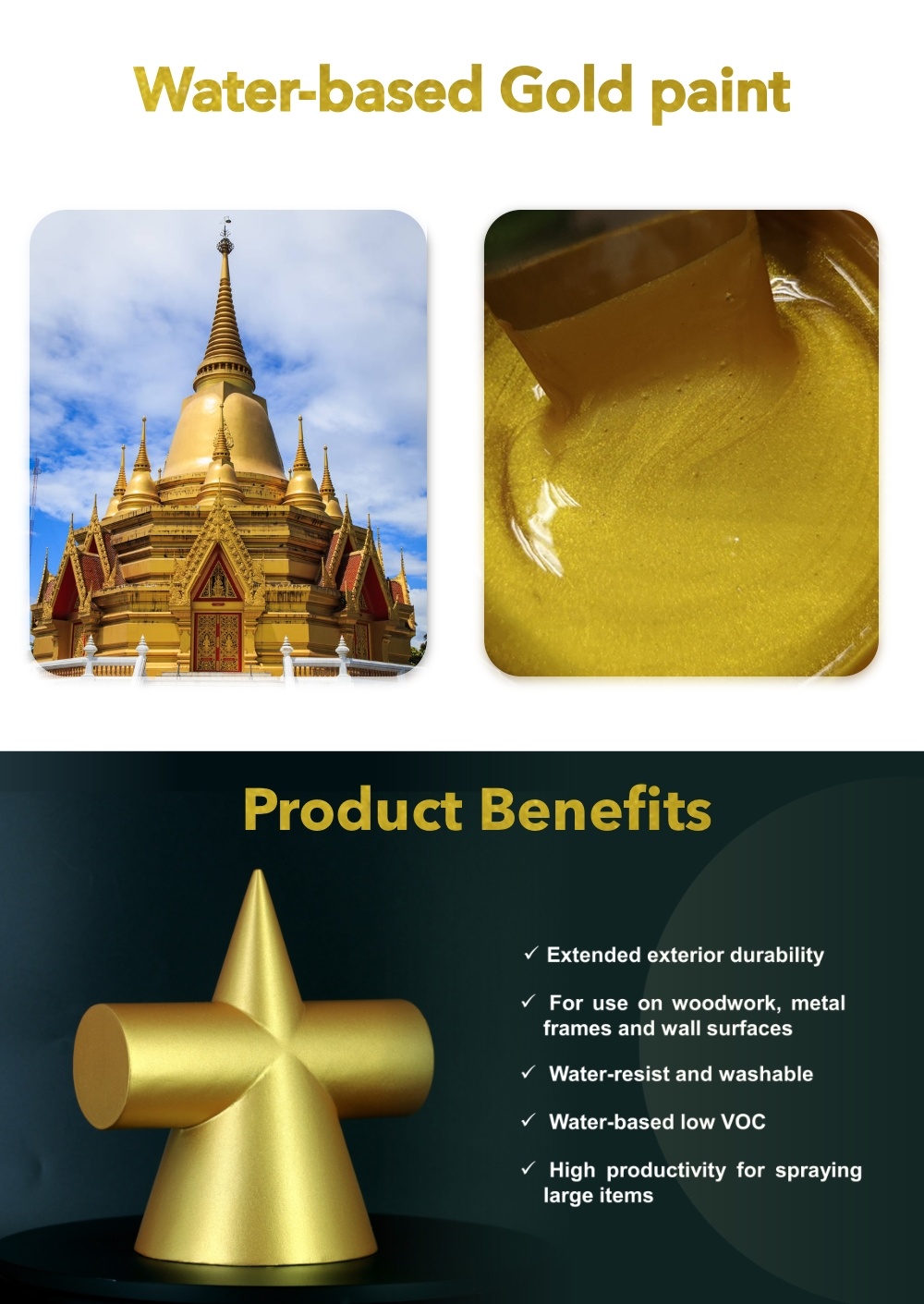 Metallic Coating Water Based Real Gold Paint for Wall