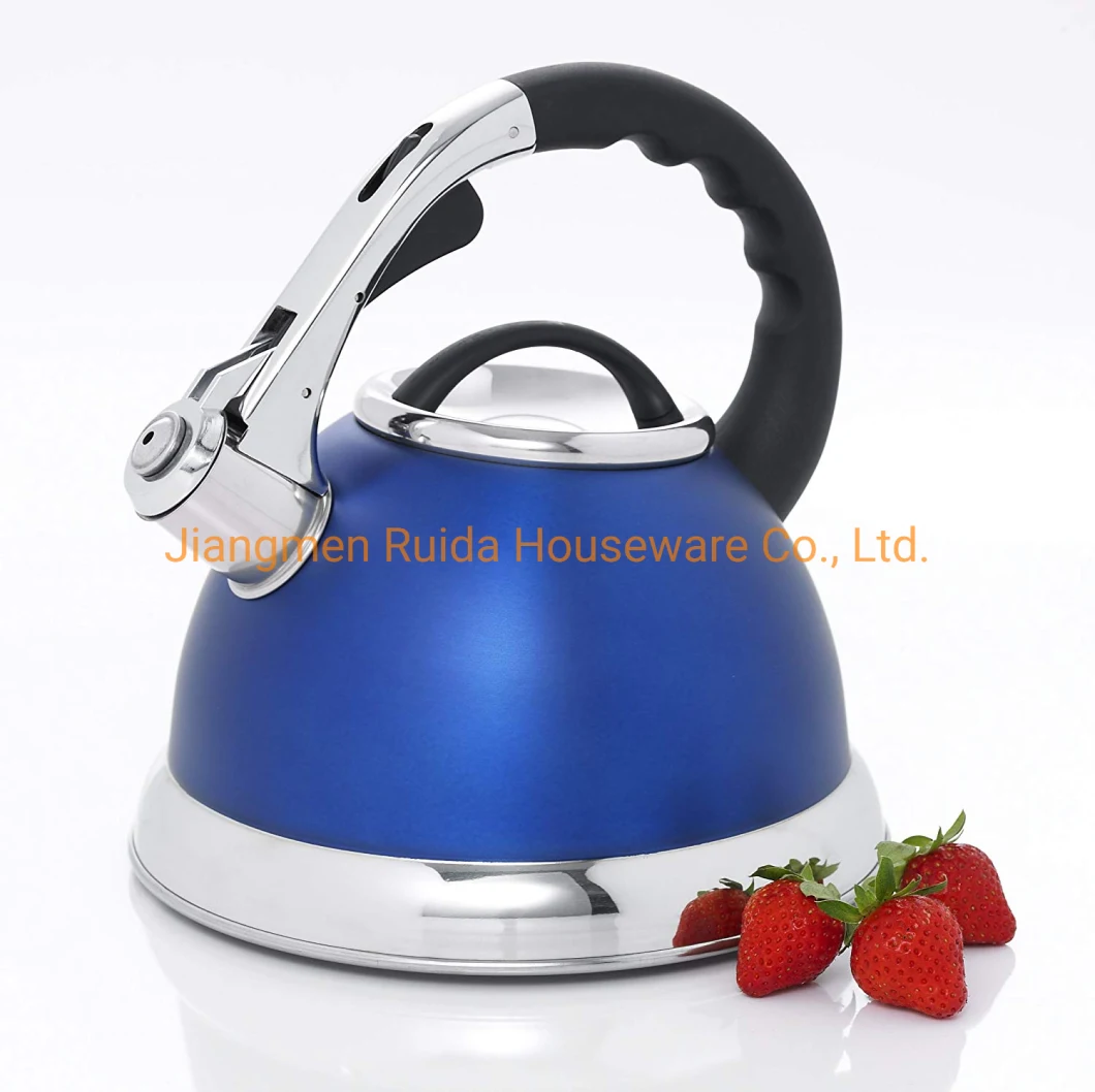 Blue Painting Stainless Steel Whistling Coffee Tea Water Kettle with Heat Resistant Handle