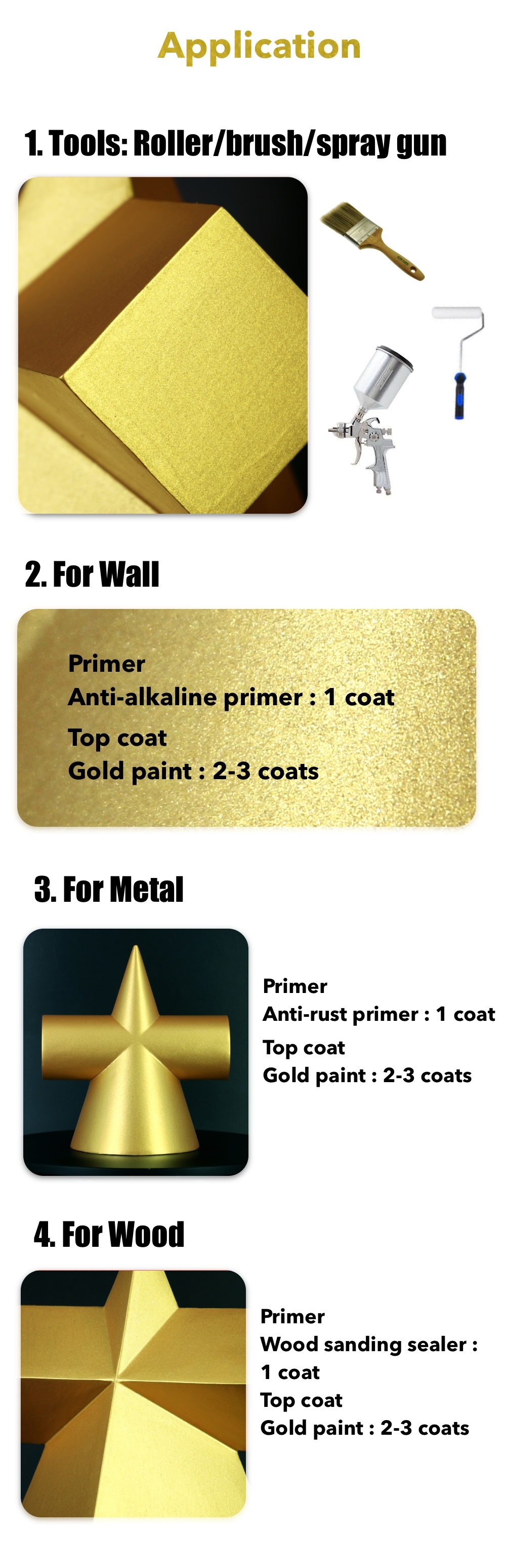 Metallic Coating Water Based Real Gold Paint for Wall