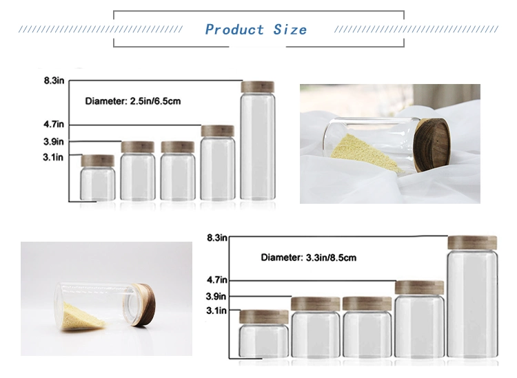 OEM / ODM Heat Resistant Borosilicate Glass Food Storage Container Canister Jar with Pine Wood Lid