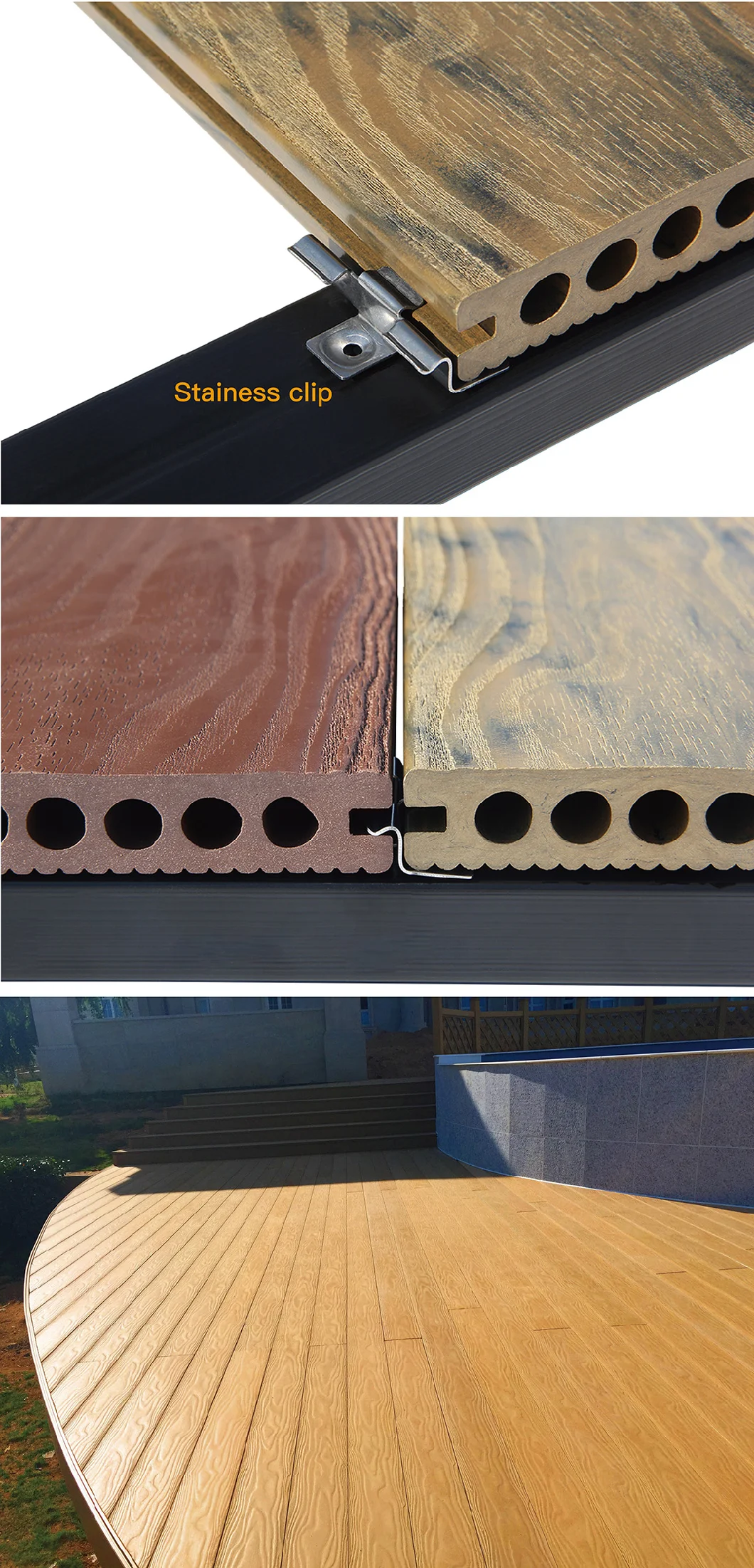High-Friction Wood Grain Low Moisture Absorption Heat Resistant Composite Decking