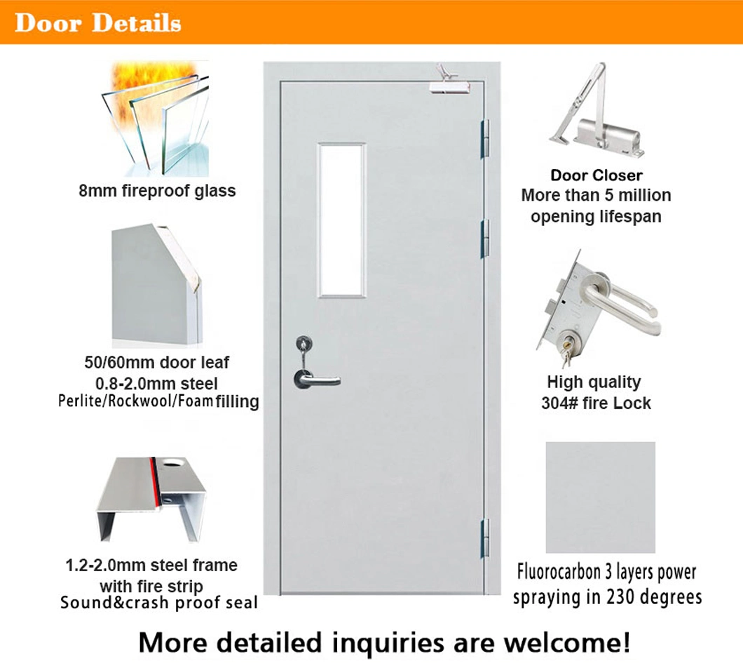 Fireproof Door UL Certified Fire Rated Steel Door for Hotel, Hospital, School