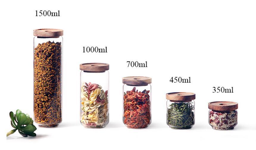 Heat Resistant High Borosilicate Airtight Glass Jar for Coffee Tea Yogurt with Acacia Wood Lid