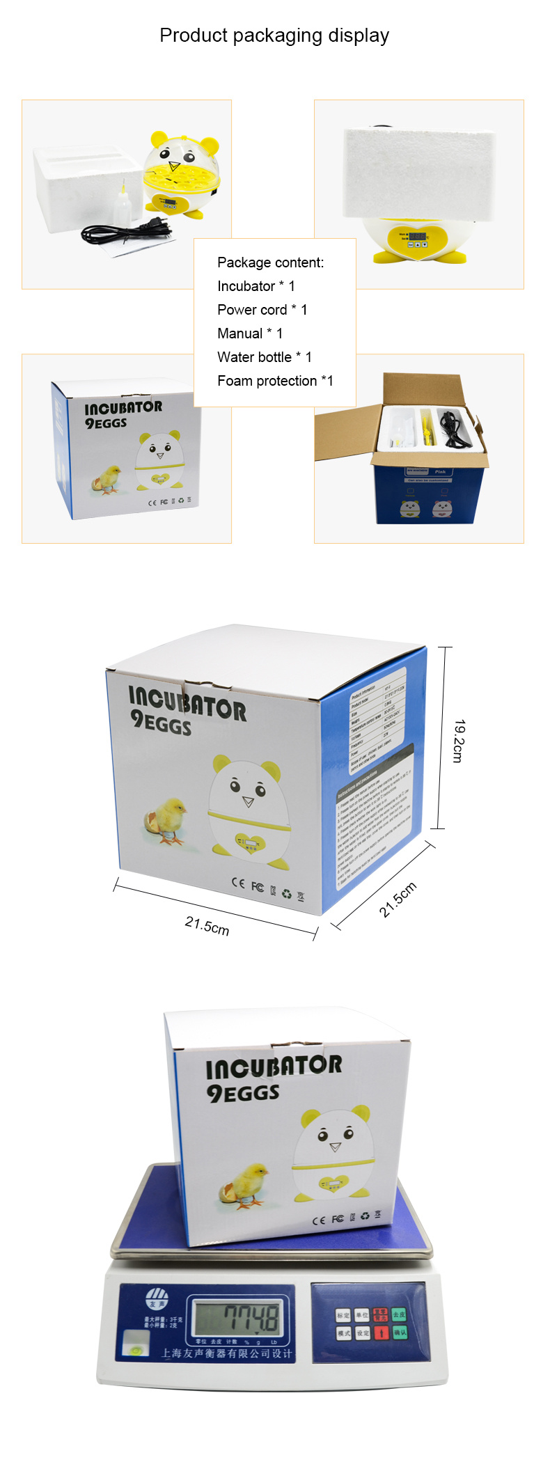 High Hatching Rate Ht-9 Mini Automatic Chicken/Duck/Quail/Pigeon Egg Incubator