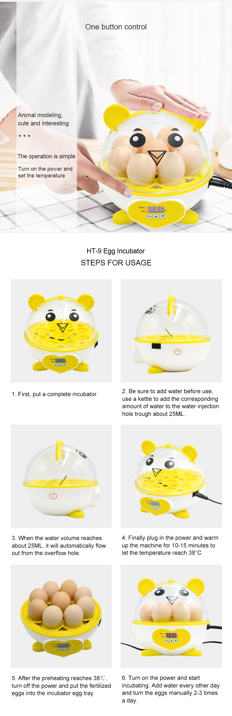 Full Automatic Egg Hatching Machine Ht-9 Mini Egg Incubator