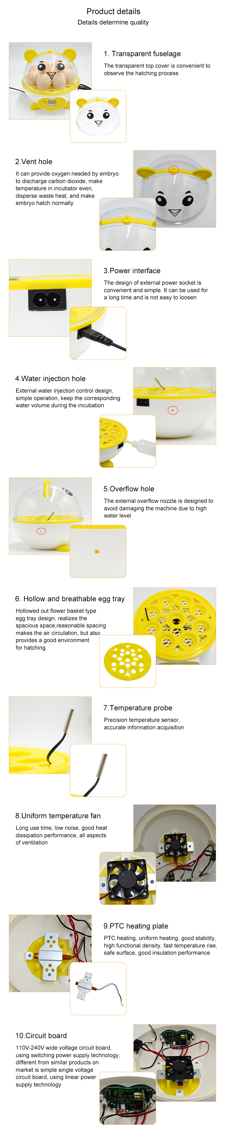 High Hatching Rate Ht-9 Mini Automatic Chicken/Duck/Quail/Pigeon Egg Incubator