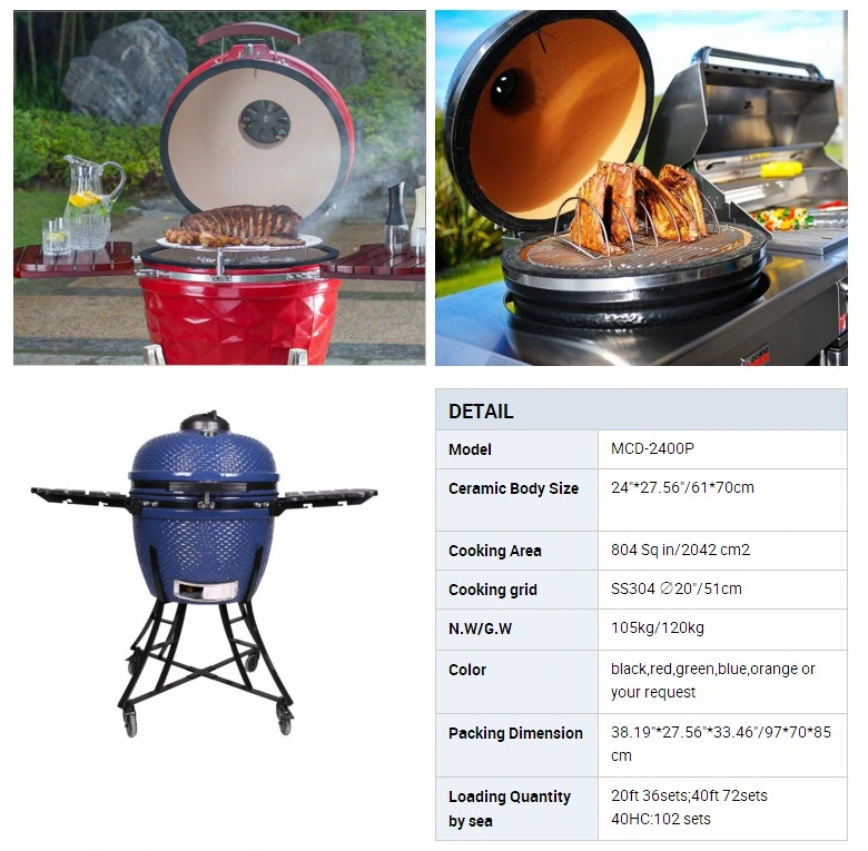 Large 24 Inch Egg Shaped Commercial Charcoal Ceramic BBQ Egg Kamado Grill