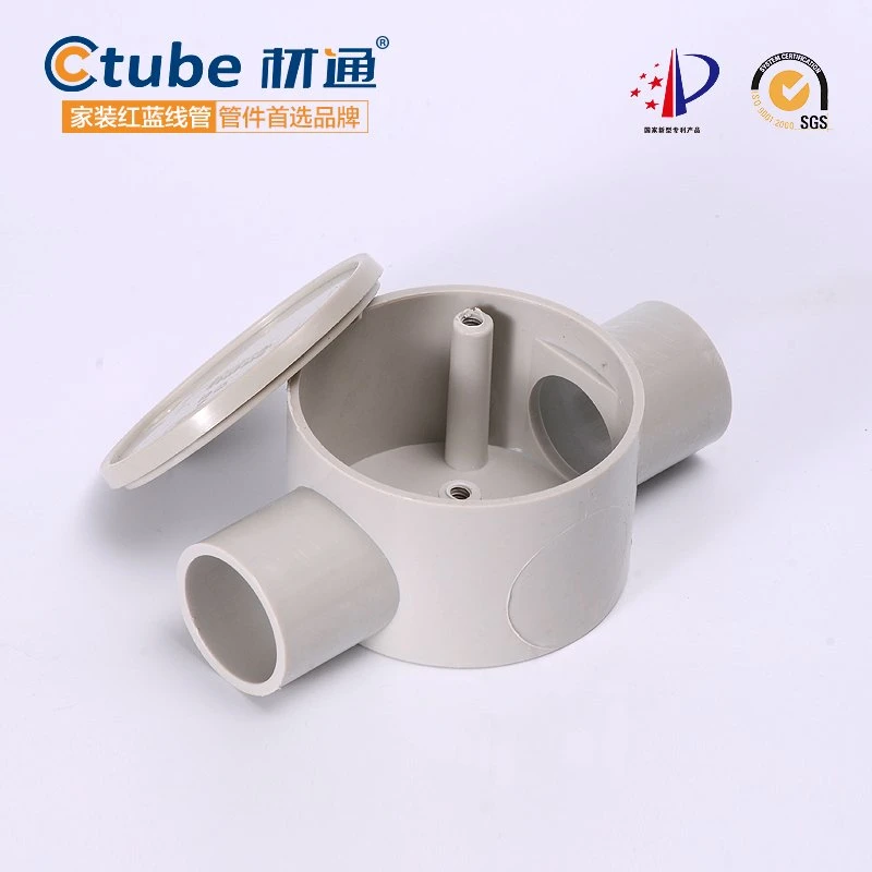 PVC Electrical Pipe Accessories Circle Box 2 Way Shallow Junction Box