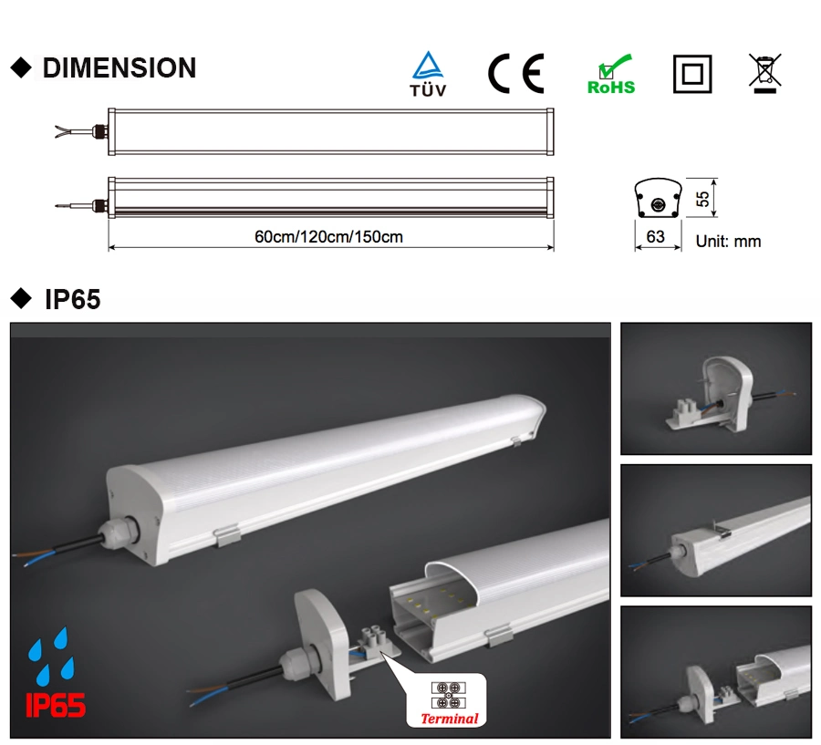 2 Years Warranty Warehouse Dust-Proof Light IP65 LED Tri-Proof Light