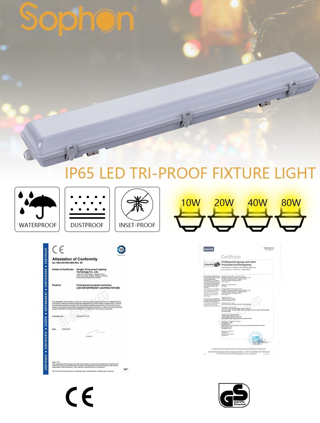 IP65 Tri Proof LED Light Explosion Proof Fixtures LED Batten Light