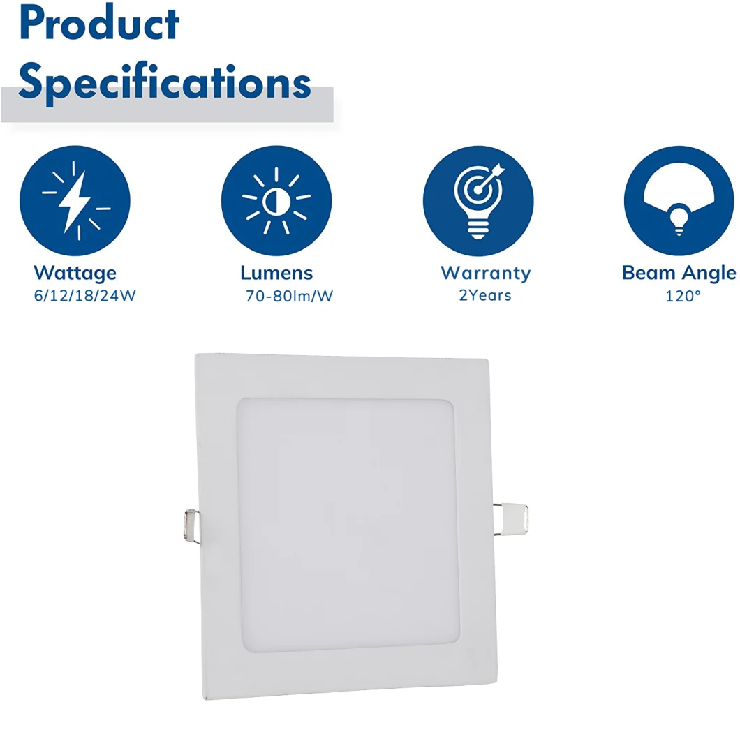 12W 170mm Ultra Thin Square LED Recessed Lighting 1CCT 3 Color Temperature Options 3000-5000K LED Downlight 840lm IC Rated LED Recessed Light Down Light