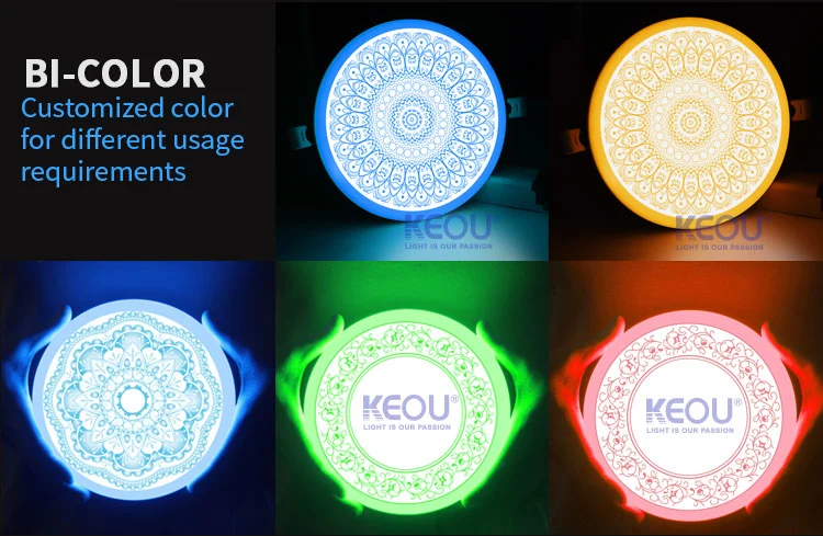 Keou PC Aluminum TUV Ce CB Multi Bi Color LED Recessed Lighting 24 Watt Frameless Panel Lamp